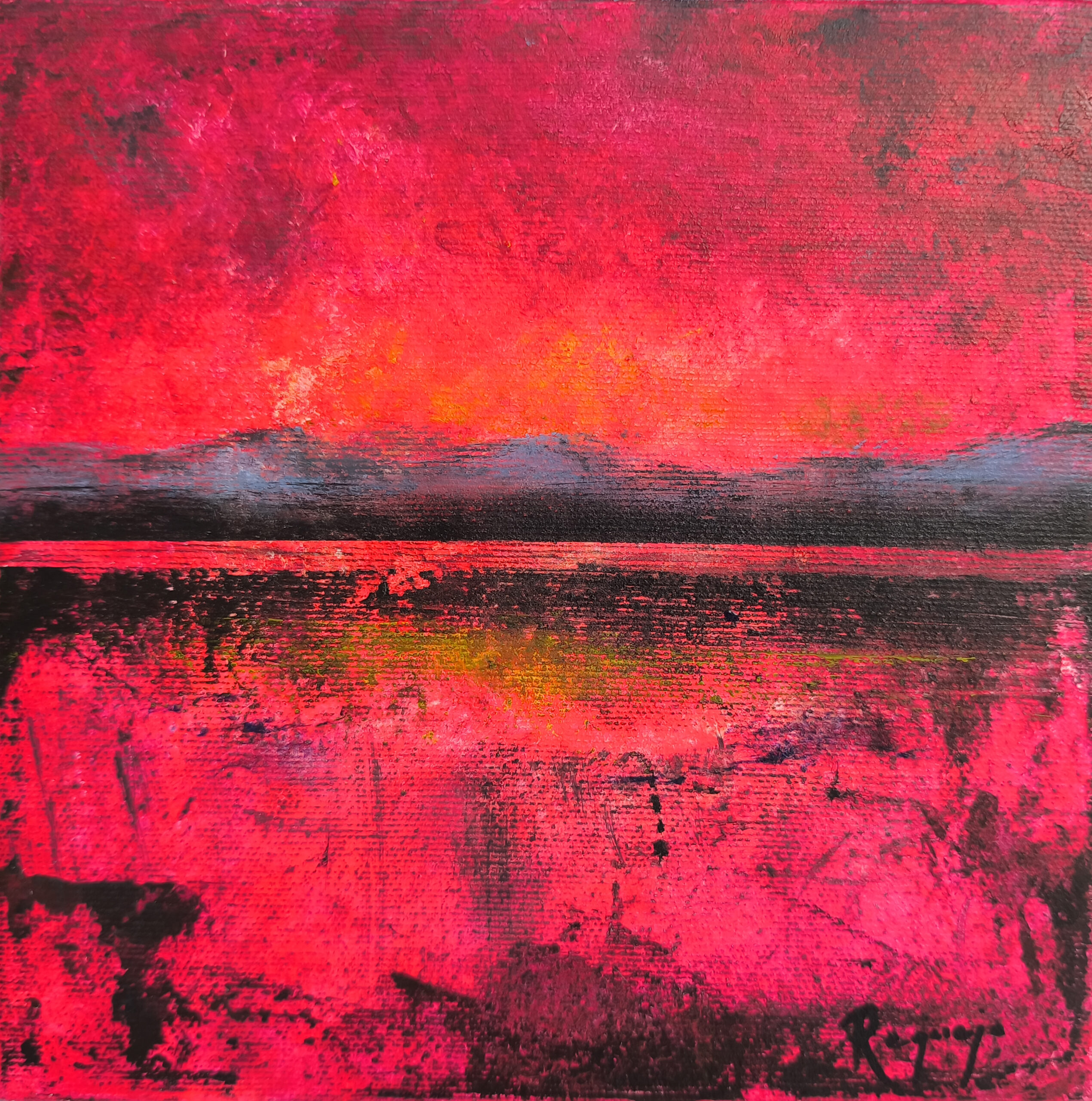 Equilibrio rojo - 20x20 - Acrílico sobre lienzo 3D