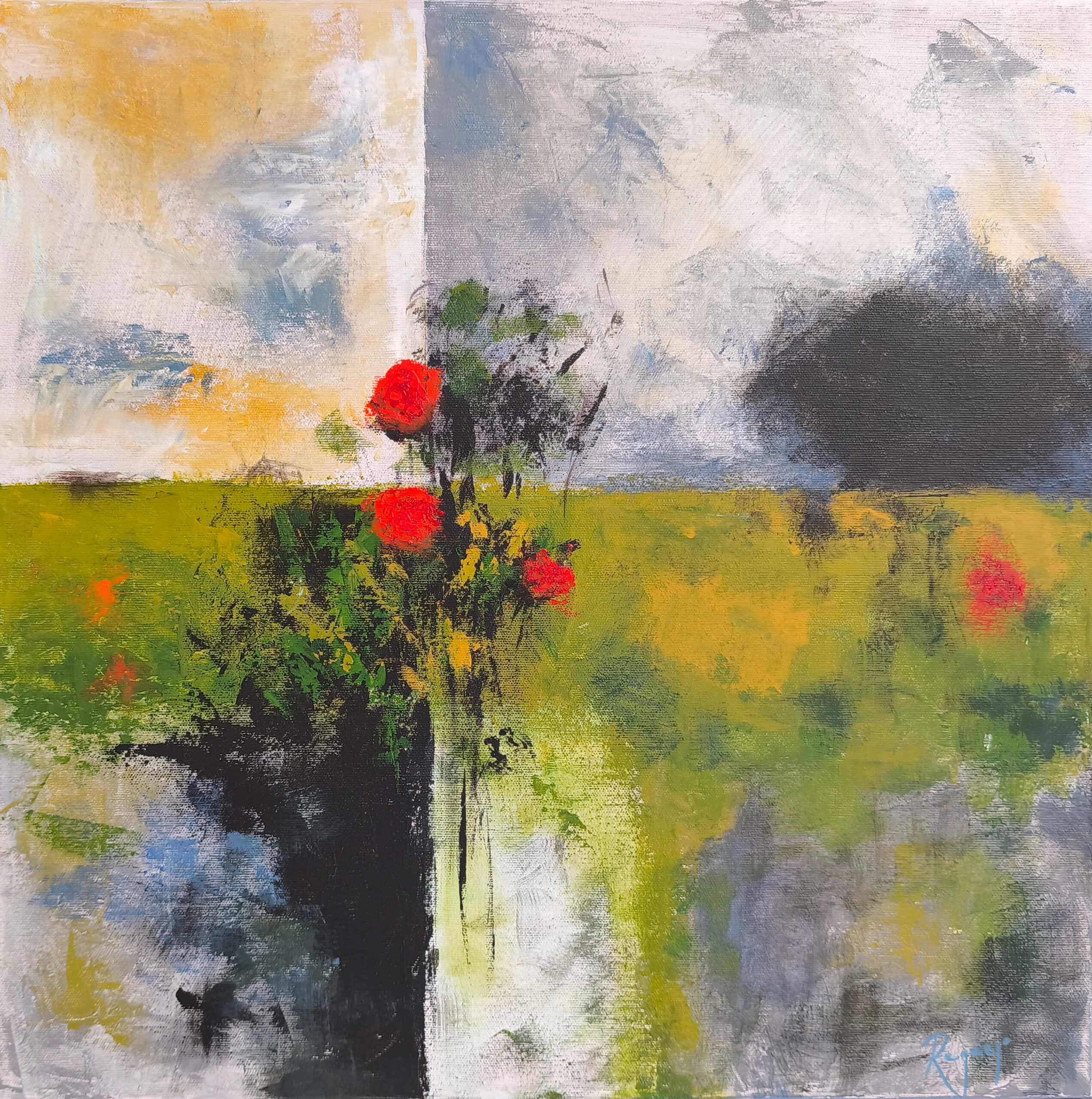 Flores al borde - 50x50 - Acrílico sobre lienzo 3D