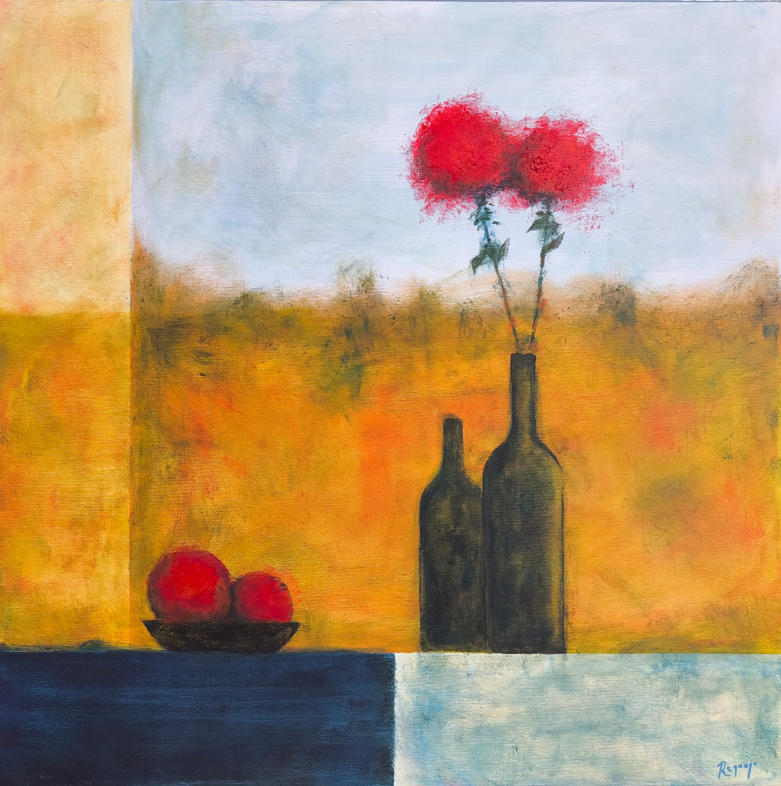 Flores en la tarde - 60x60 - Acrílico sobre lienzo 3D