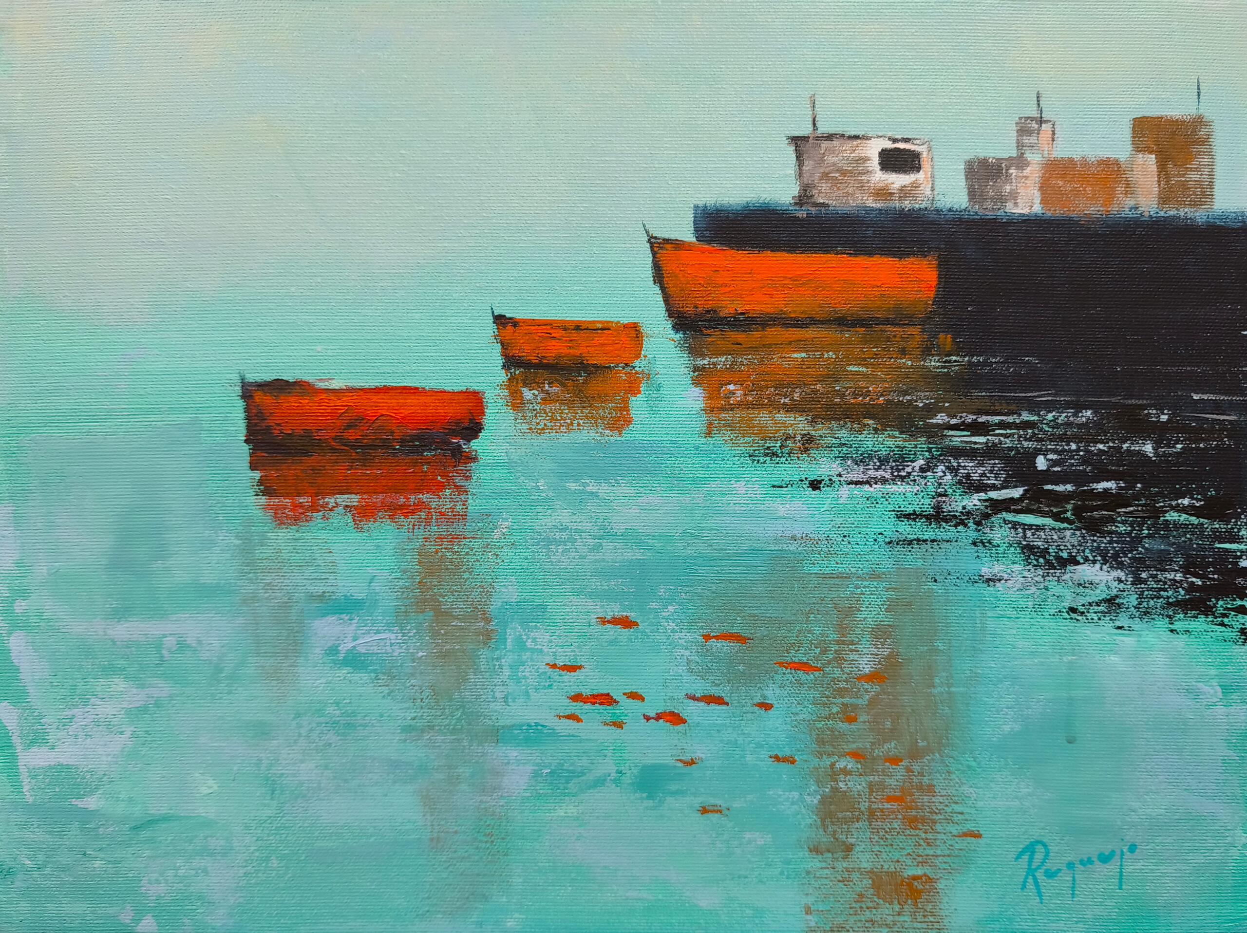 Puerto en silencio I (30x40) Acrílico sobre lienzo 3D