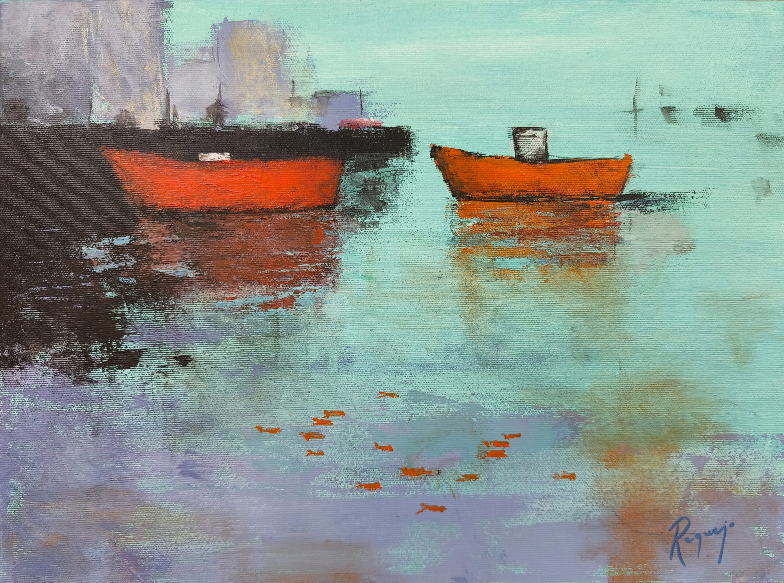 Puerto en silencio II (30x40) Acrílico sobre lienzo 3D