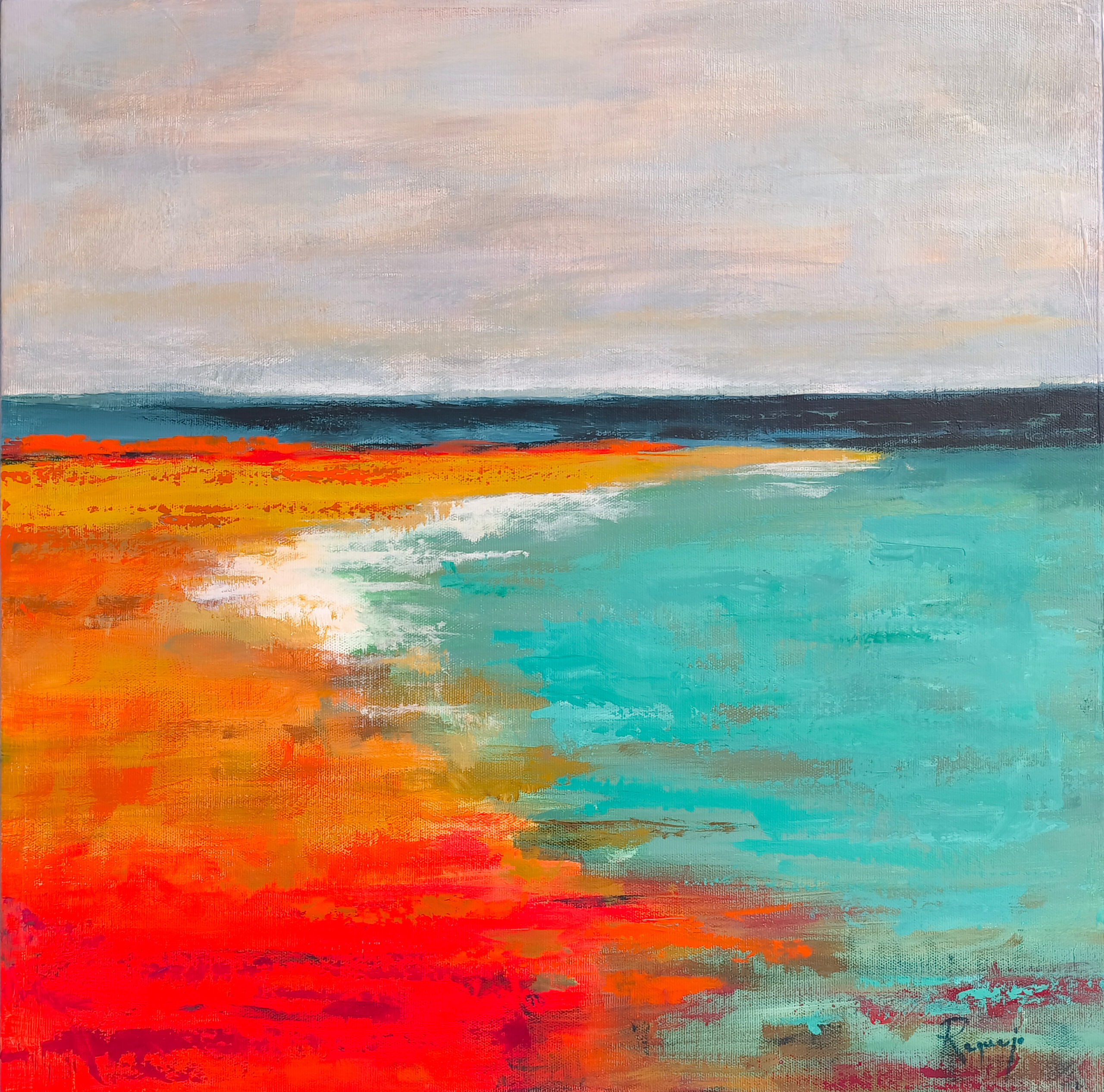 Marea de fuego - 50x50 - Acrílico sobre lienzo 3D